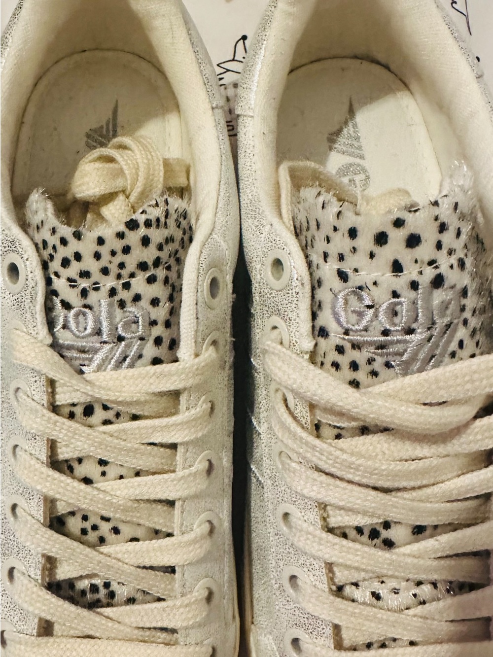 Gola Silver/Cream Sneakers with Black Speckled Leopard Tongue